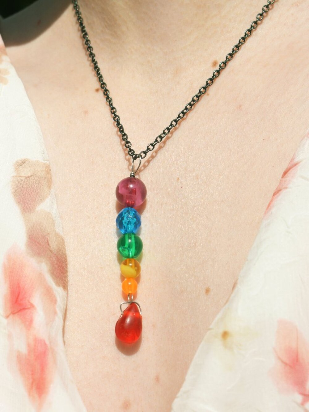 Handmade Beaded Rainbow Pride Drop Necklace